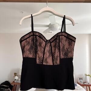 BCBGMaxAzria Black and Nude Lace Top